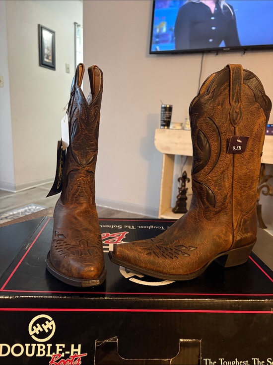 Double H Shoes - Double H Brown Western Embossed Leather Cowboy Boots